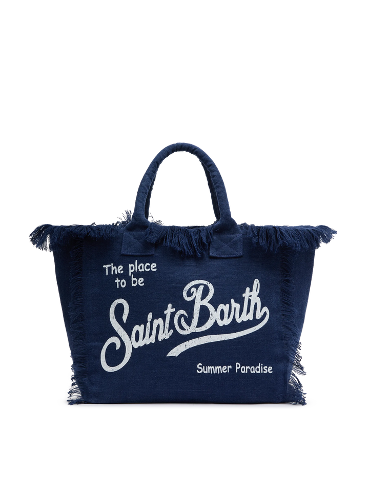 Vanity navy blue linen shoulder bag