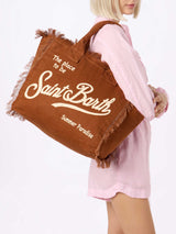 Borsa tote in lino Vanity marrone con logo Saint Barth