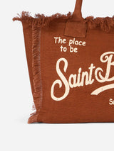 Borsa tote in lino Vanity marrone con logo Saint Barth