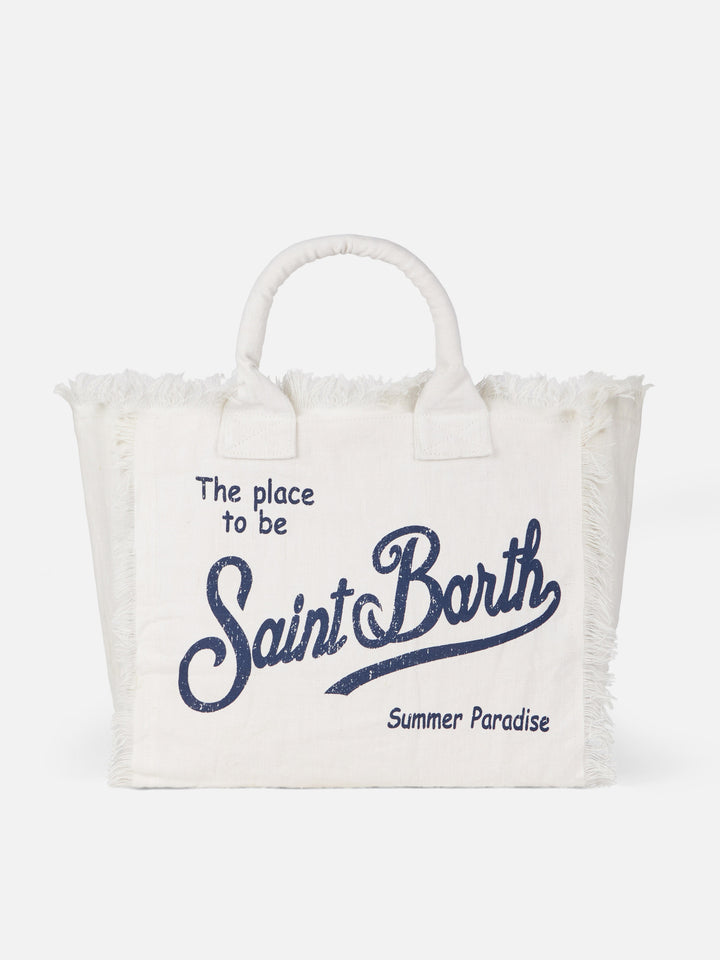 Borsa a spalla Vanity in 100% LINO bianco panna