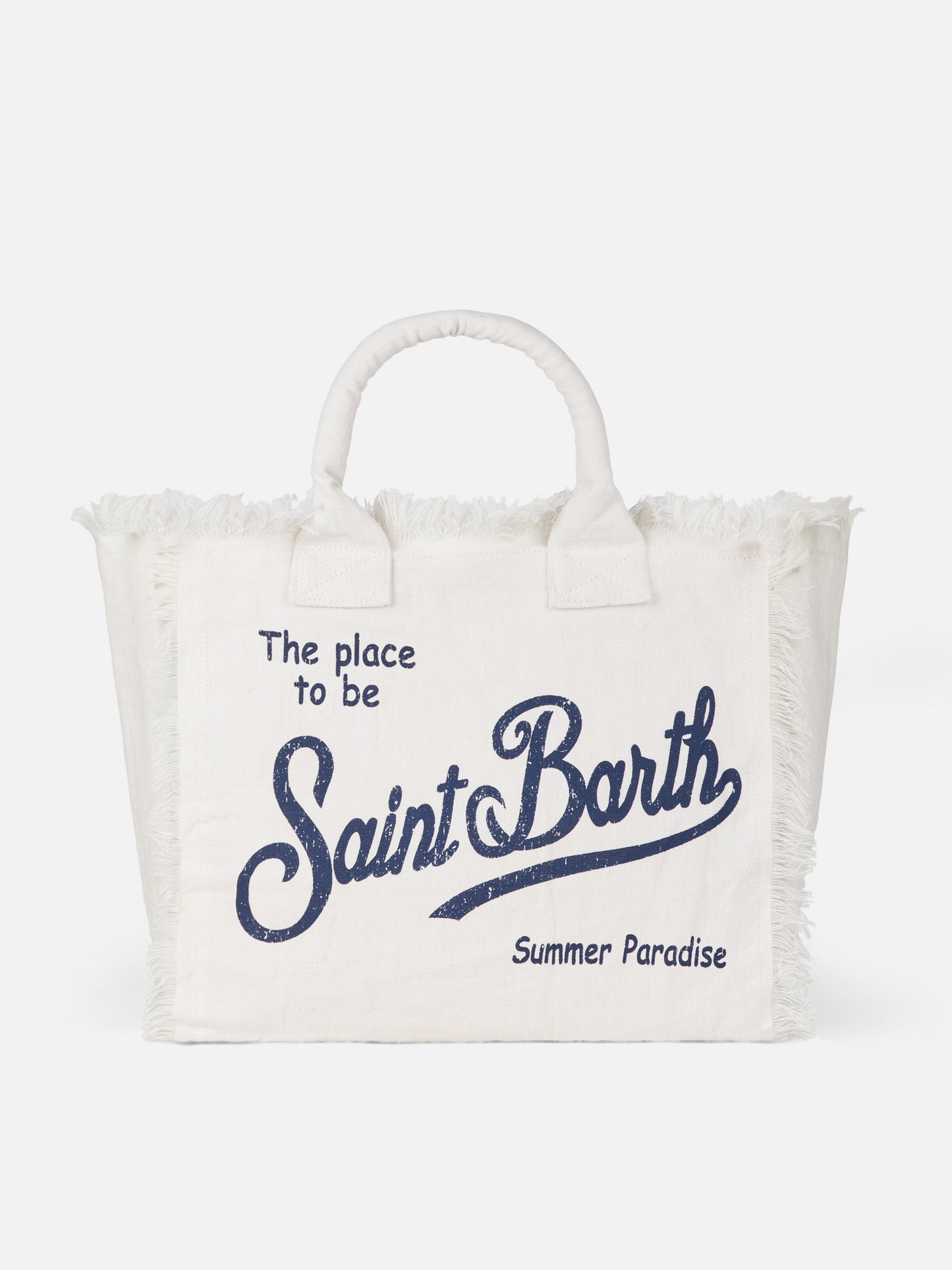 Borsa a spalla Vanity in lino bianco panna