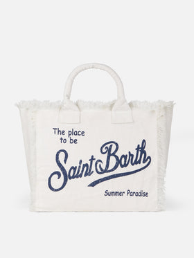 Borsa a spalla Vanity in lino bianco panna