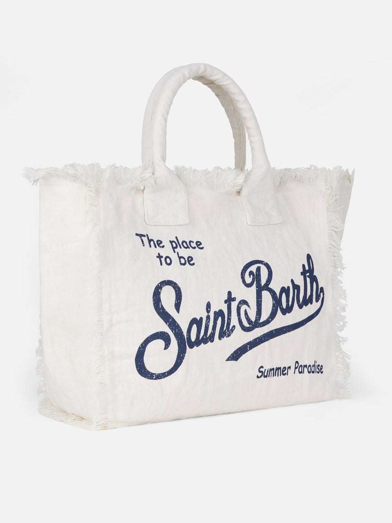 Off-white Vanity Linen tote bag with Saint Barth logo