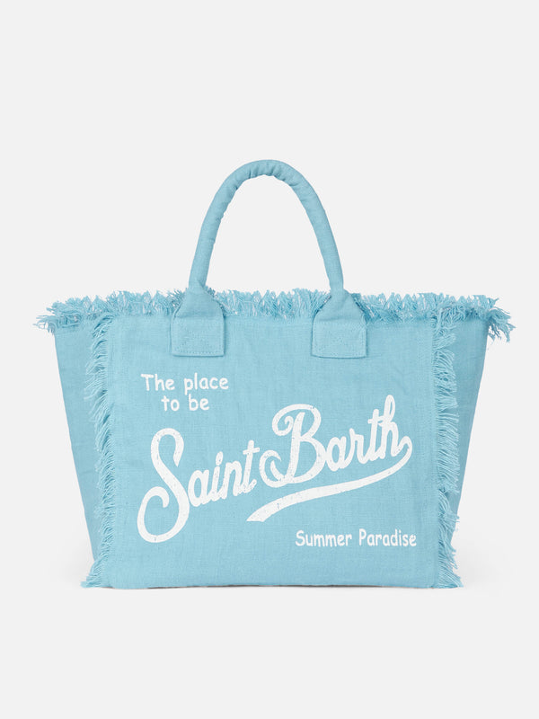 Light blue Vanity Linen tote bag with embroidery