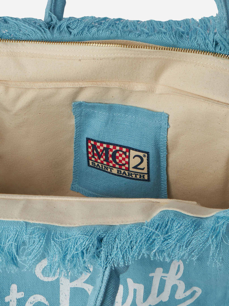 Light blue Vanity Linen tote bag with Saint Barth logo