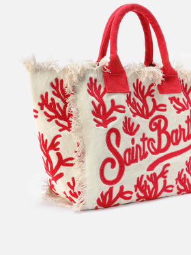 Borsa Vanity regular in canvas con ricamo coralli tufting