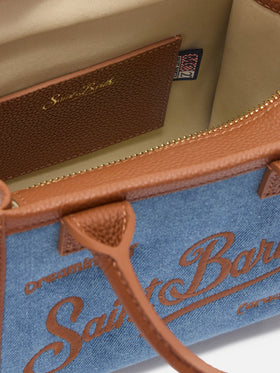 Vanity mini denim and pebbled leather bag