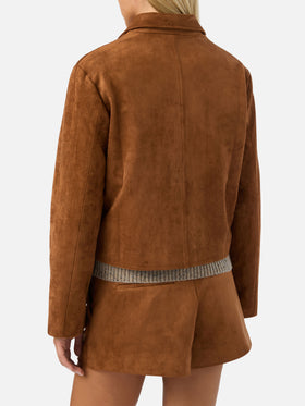 Chaqueta Camel Veyra de ante con bordado del logo 