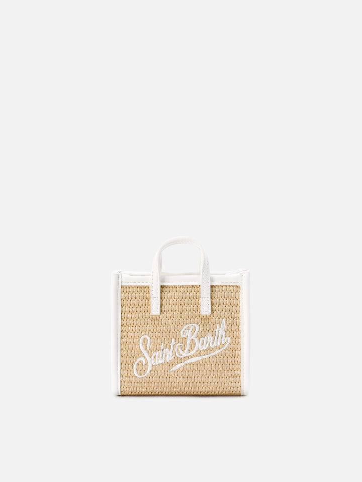 Vivian micro straw effect bag with white embroidered logo