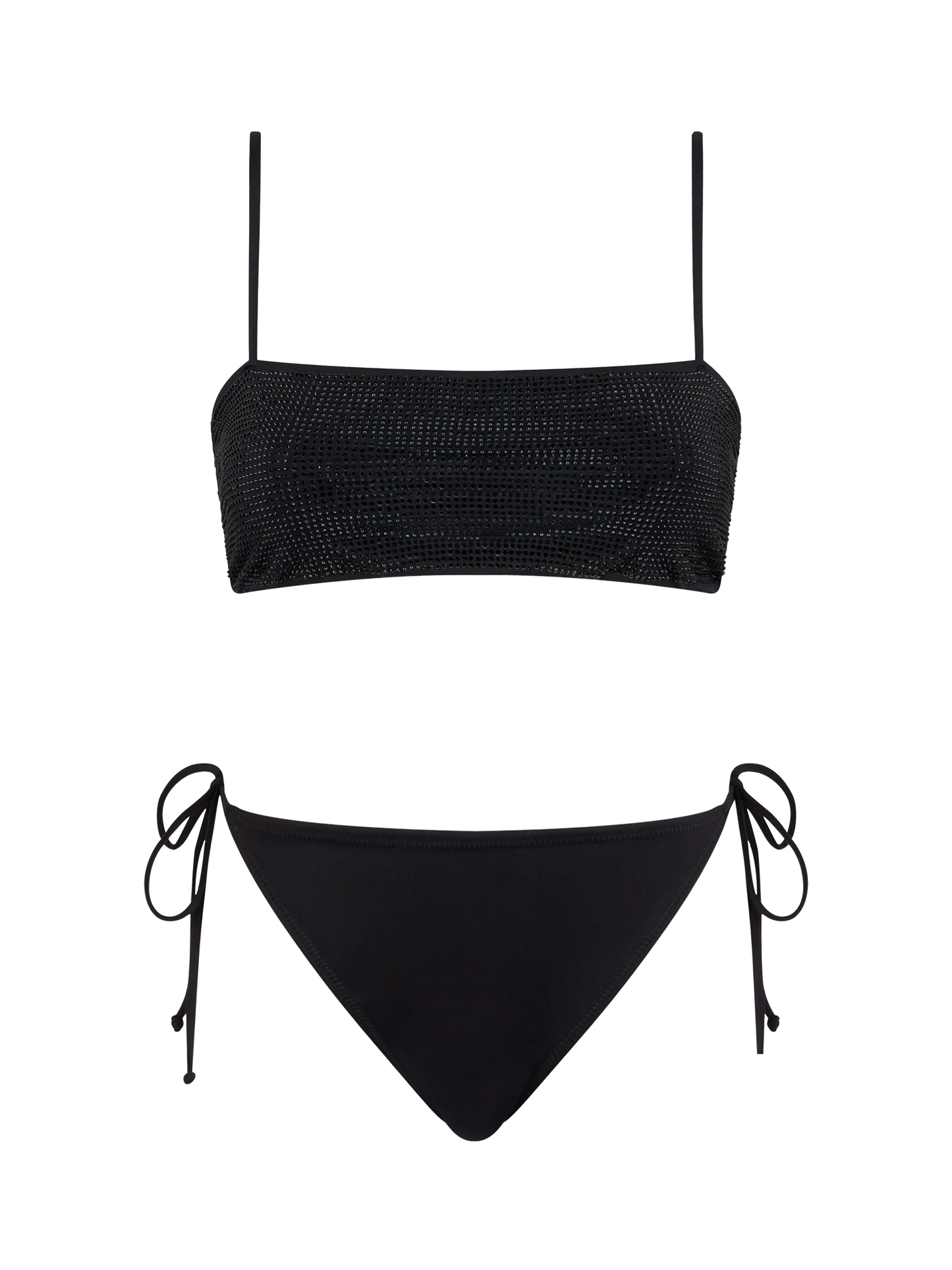 Bikini a fascia da donna nero con strass