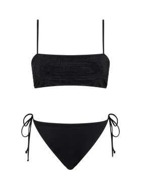 Bikini a fascia da donna nero con strass