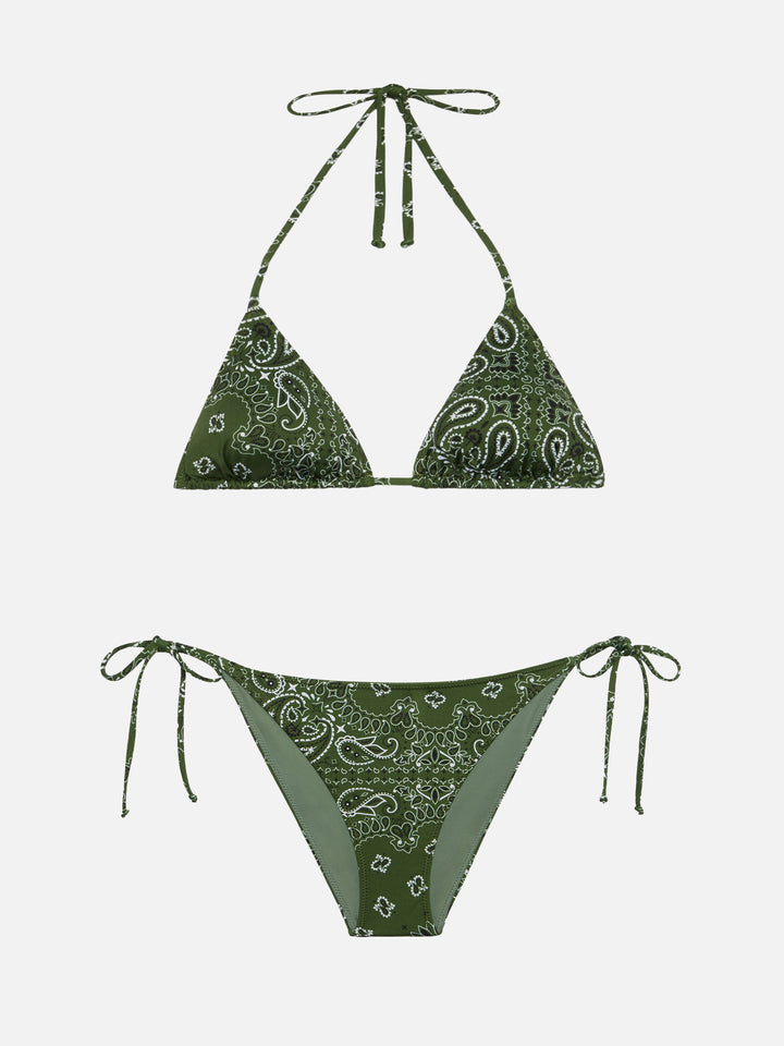Virgo slip mare classico con stampa bandana - Leah top bikini triangolo con stampa bandana