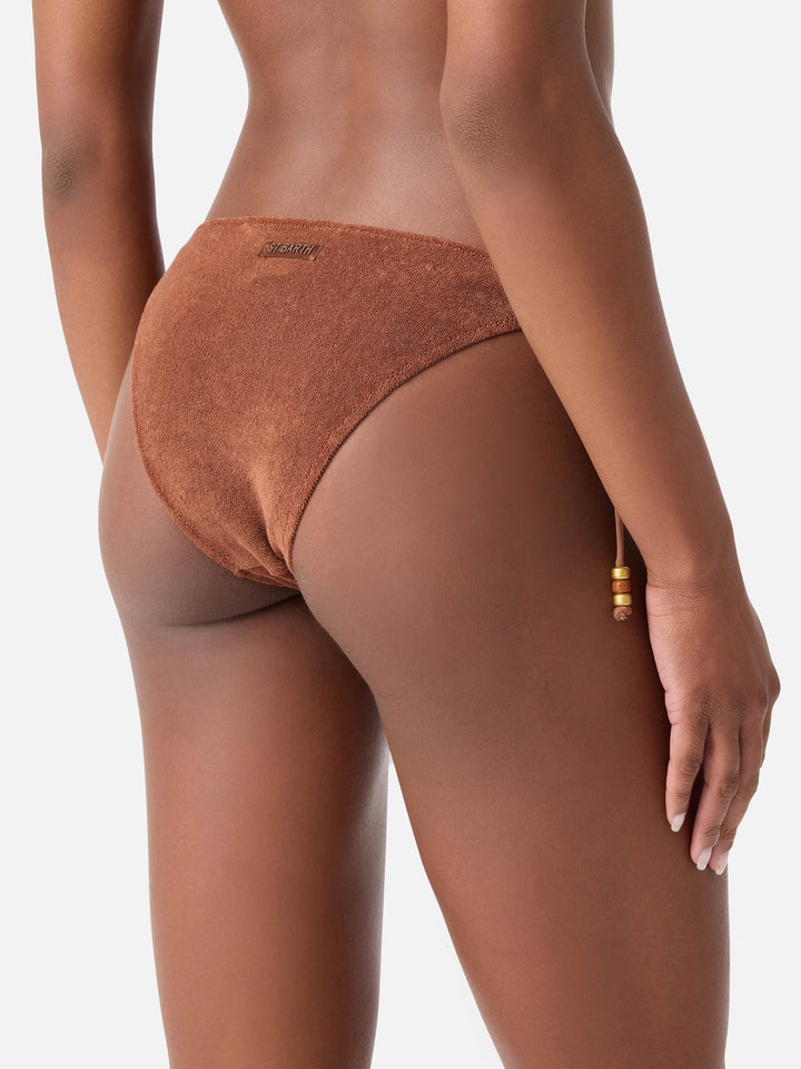 Brown Virgo terry swim briefs with charms