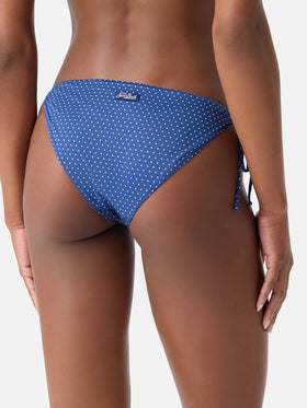 Top de bikini triangular Leah con estampado de micro lunares 