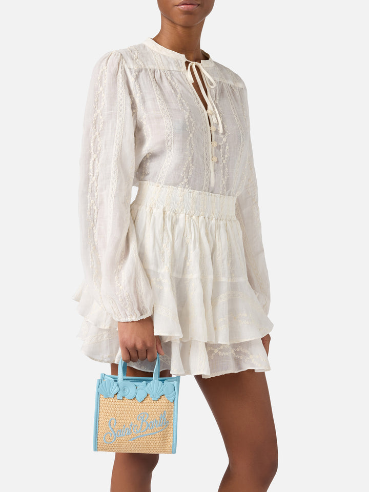 Vivian mini straw effect bag with decorative shell embroidery