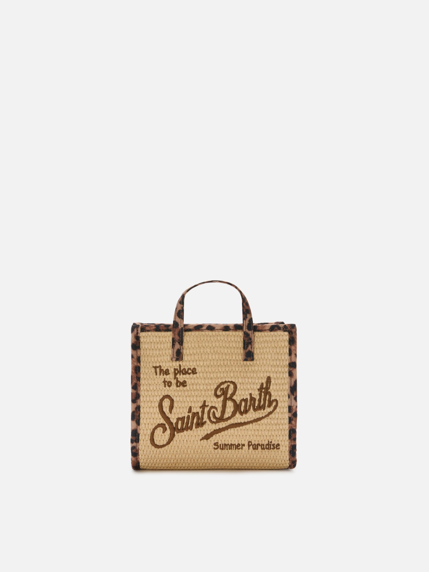 Vivian Mini-Tasche in Stroh-Optik mit Leopardenbesatz 