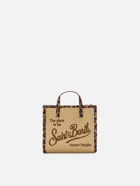 Vivian Mini-Tasche in Stroh-Optik mit Leopardenbesatz 