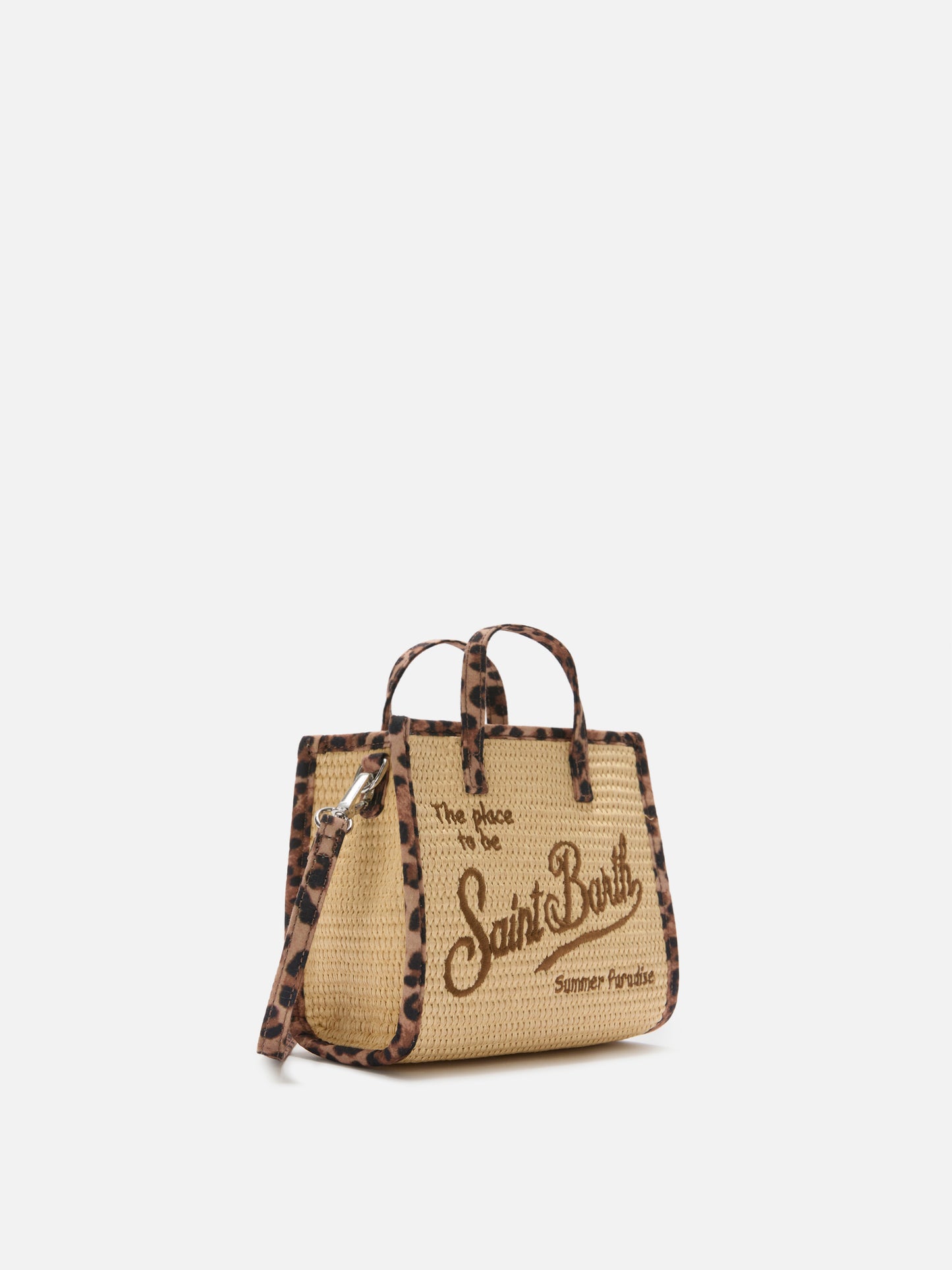 Vivian Mini-Tasche in Stroh-Optik mit Leopardenbesatz 