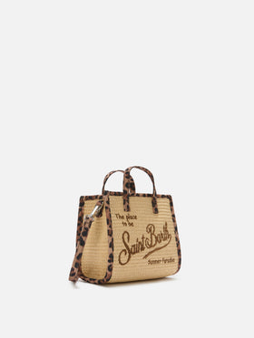 Vivian Mini-Tasche in Stroh-Optik mit Leopardenbesatz 