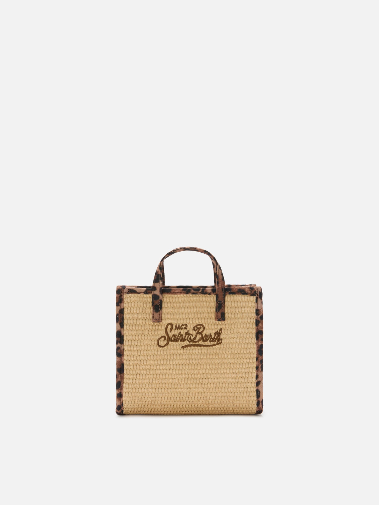 Vivian Mini-Tasche in Stroh-Optik mit Leopardenbesatz 