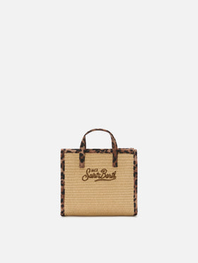 Vivian Mini-Tasche in Stroh-Optik mit Leopardenbesatz 