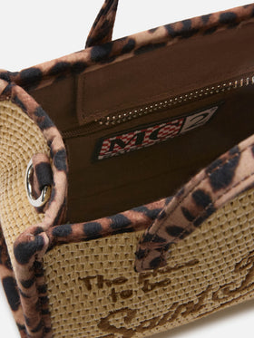 Vivian Mini-Tasche in Stroh-Optik mit Leopardenbesatz 
