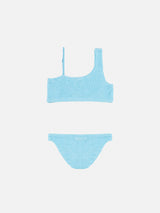 Vivy light blue one-shoulder crinkle bikini