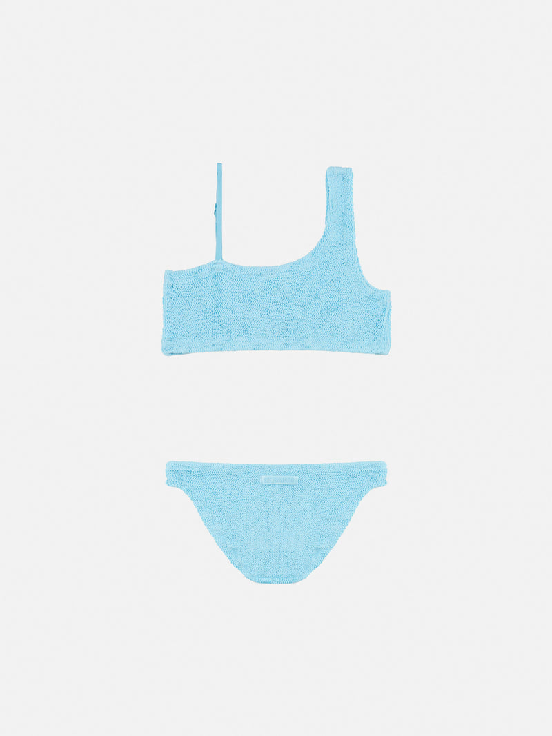 Vivy light blue one-shoulder crinkle bikini