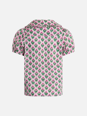 Girl boxy shirt Violan Jr with flower print - MC2 Saint Barth