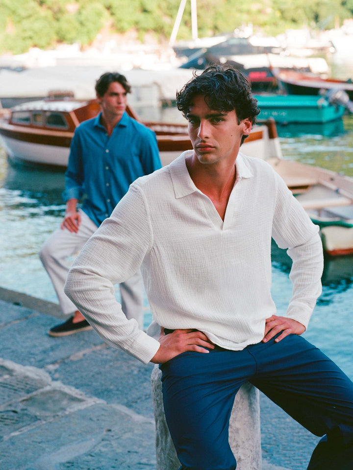 White cotton gauze polo shirt Ventotene