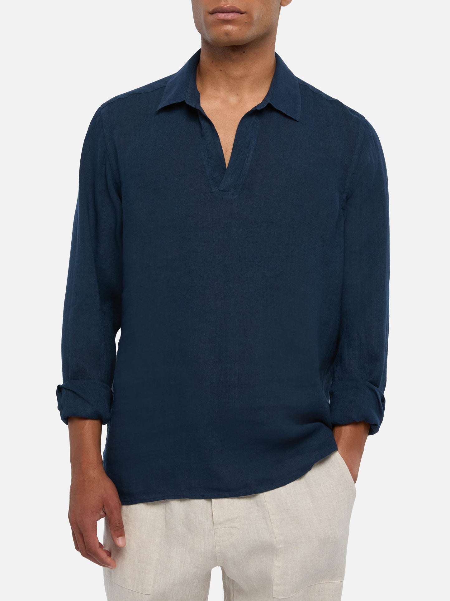 Navy blue linen polo shirt Ventotene