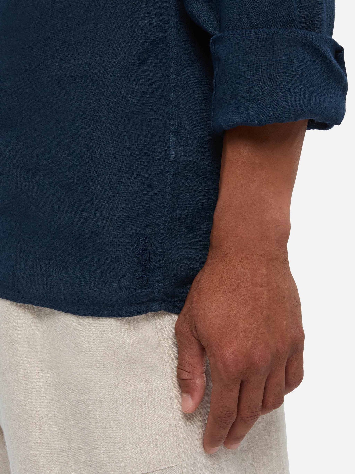 Navy blue linen polo shirt Ventotene