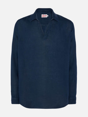 Navy blue linen polo shirt Ventotene