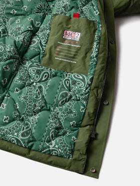 Militärgrüner Parka Voyager für Herren mit Kapuze und Bandana-Print