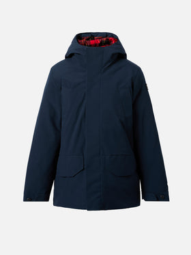 Parka con cappuccio Voyager Jr blu navy con interno tartan