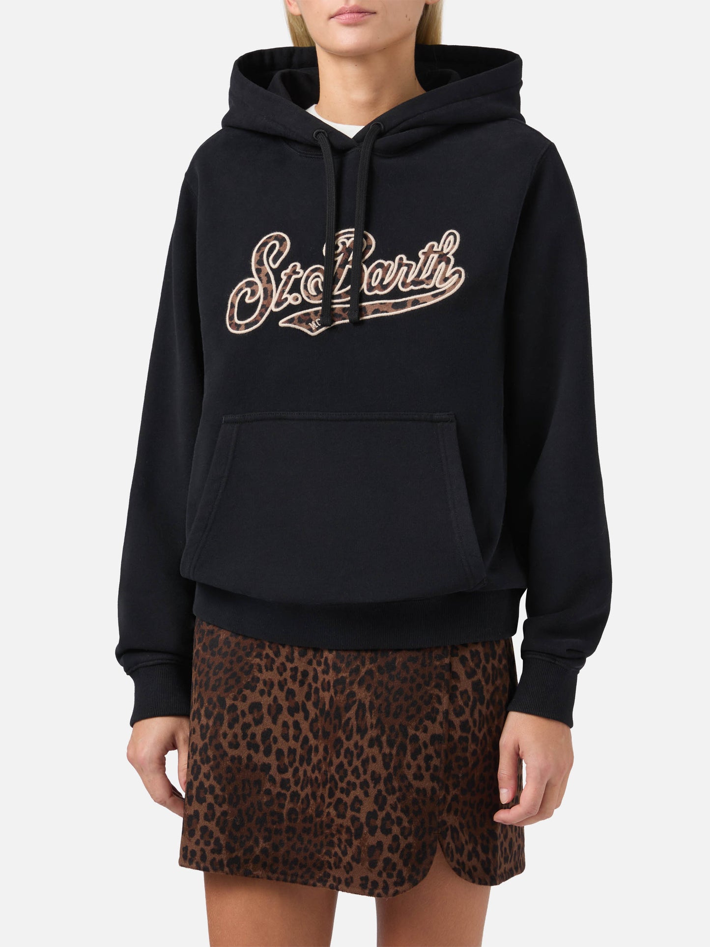 Felpa Virginia in cotone nero con ricamo animalier St. Barth