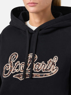 Felpa Virginia in cotone nero con ricamo animalier St. Barth