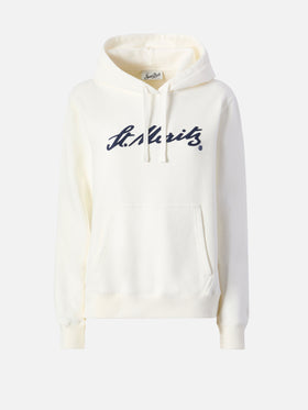 Virginia cotton hoodie in white with St. Moritz embroidery | ST. MORITZ SPECIAL EDITION