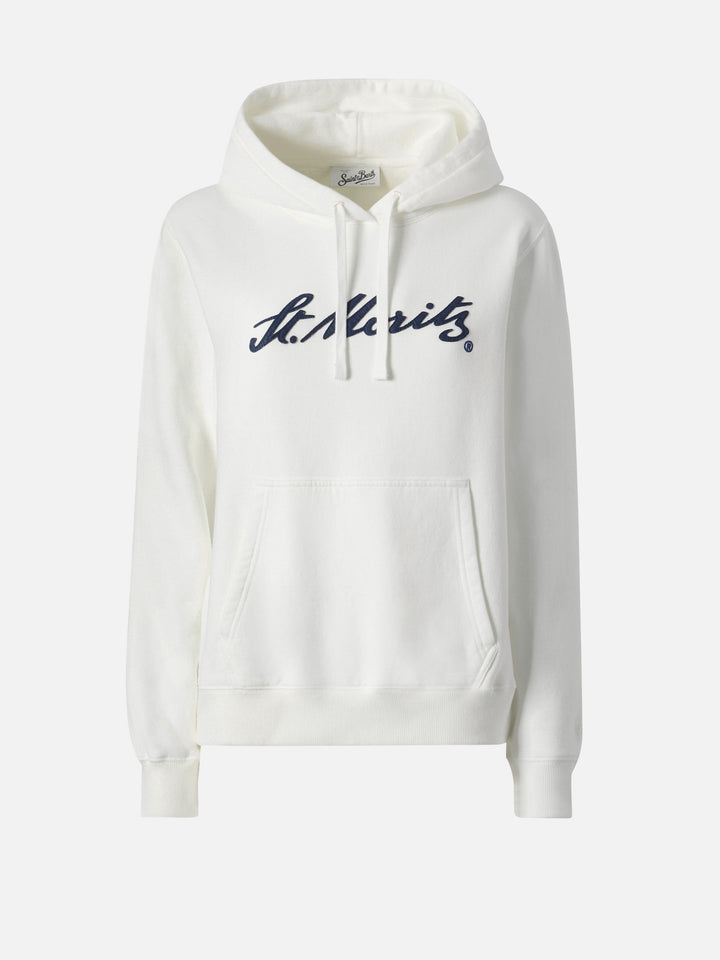 Virginia cotton hoodie in white with St. Moritz embroidery | ST. MORITZ SPECIAL EDITION
