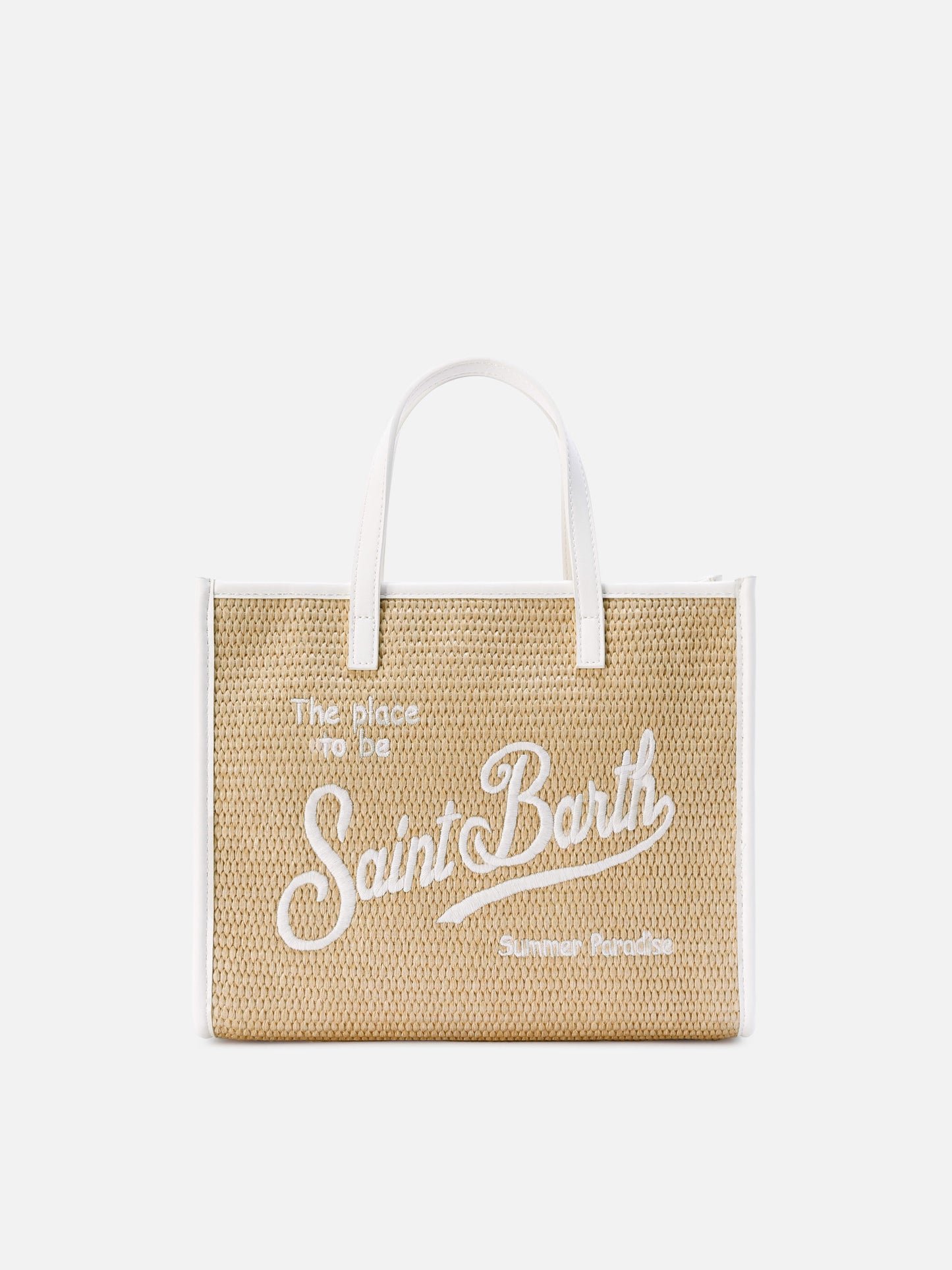 Borsa Vivian medium effetto paglia con logo bianco ricamato