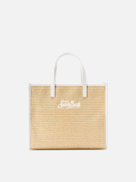Vivian medium straw effect bag with white embroidered logo