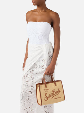 Vivian medium straw effect bag with brown embroidered logo