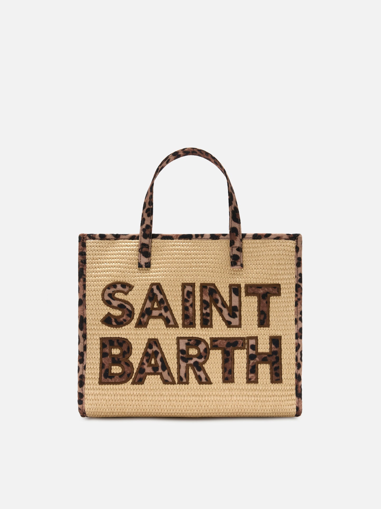 Vivian medium straw effect bag with leopard logo patches