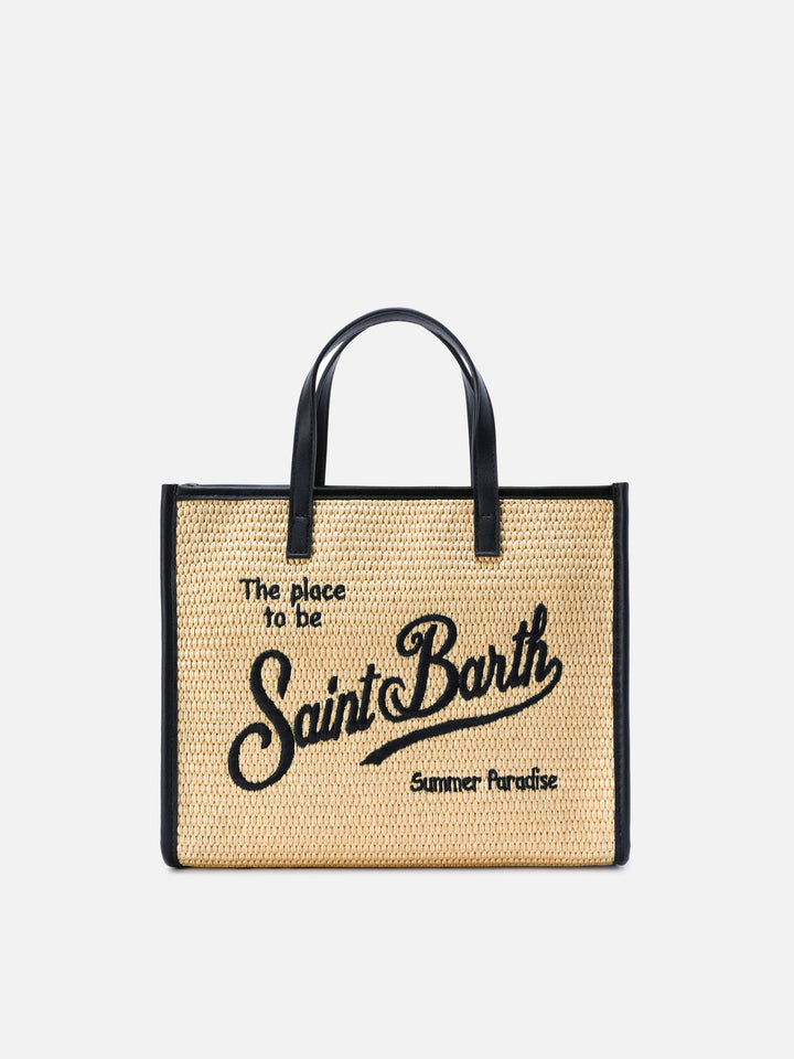 Vivian medium straw effect bag with black embroidered logo