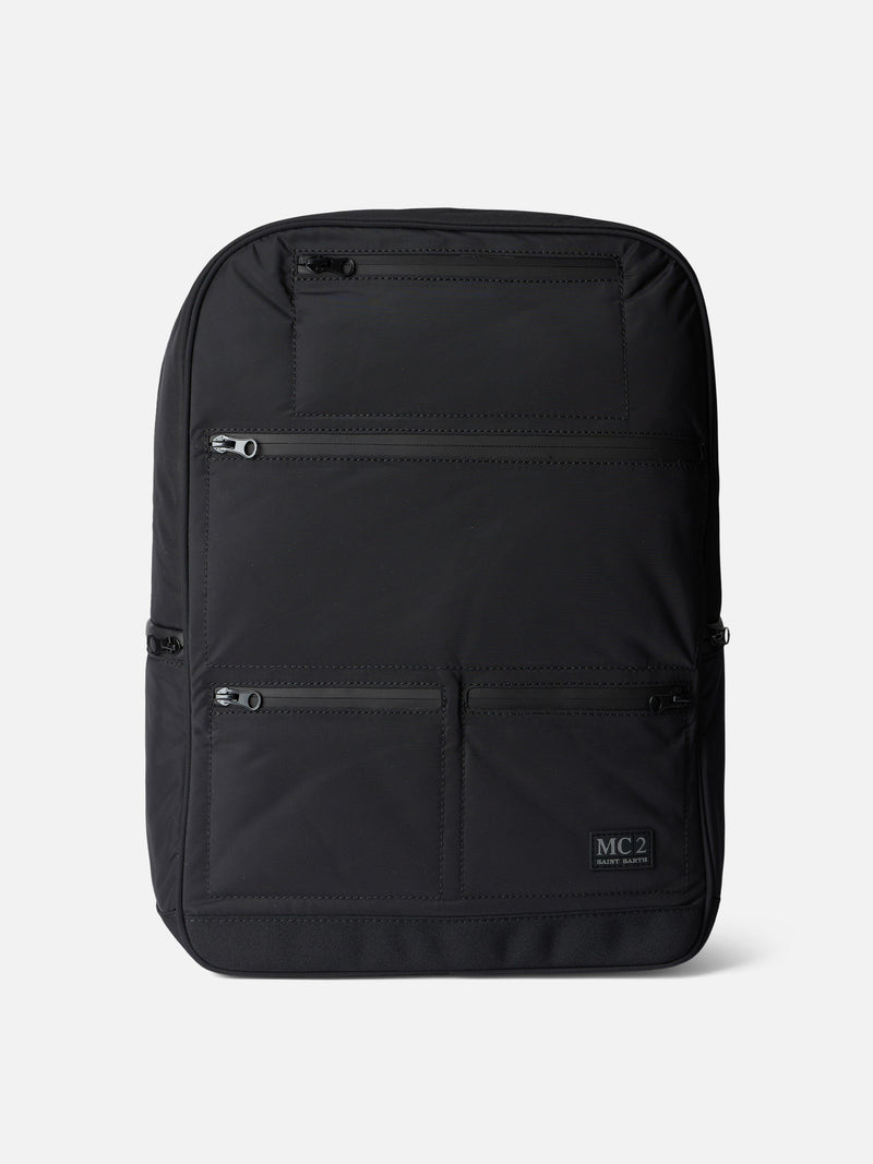 Black nylon backpack with zipped pockets