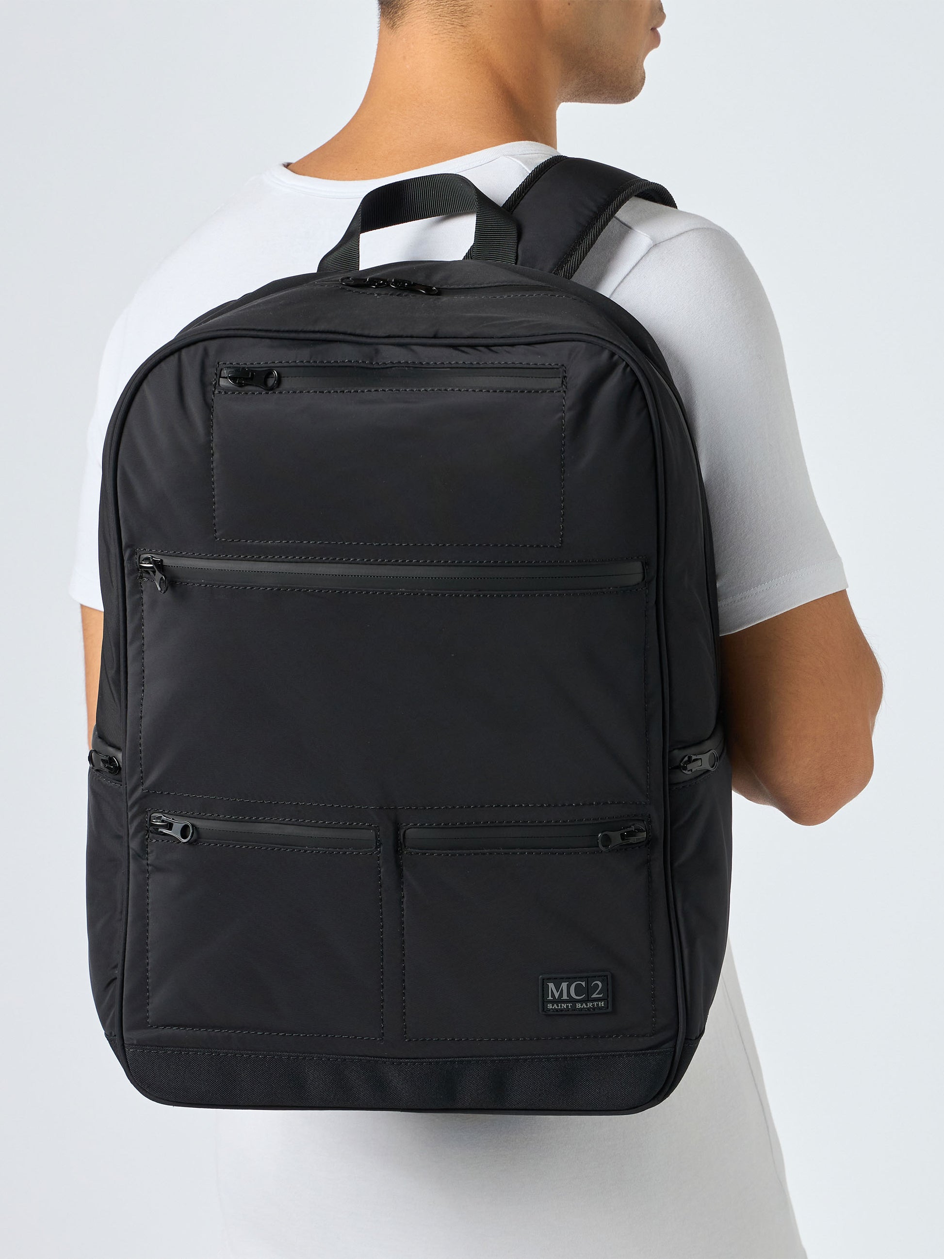 Black nylon backpack with zipped pockets - MC2 Saint Barth
