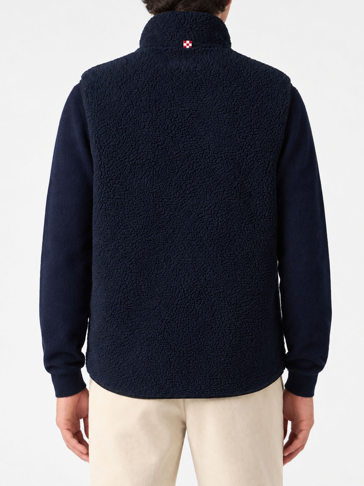 Gilet Wanaka blu navy in sherpa con tasche a quadri
