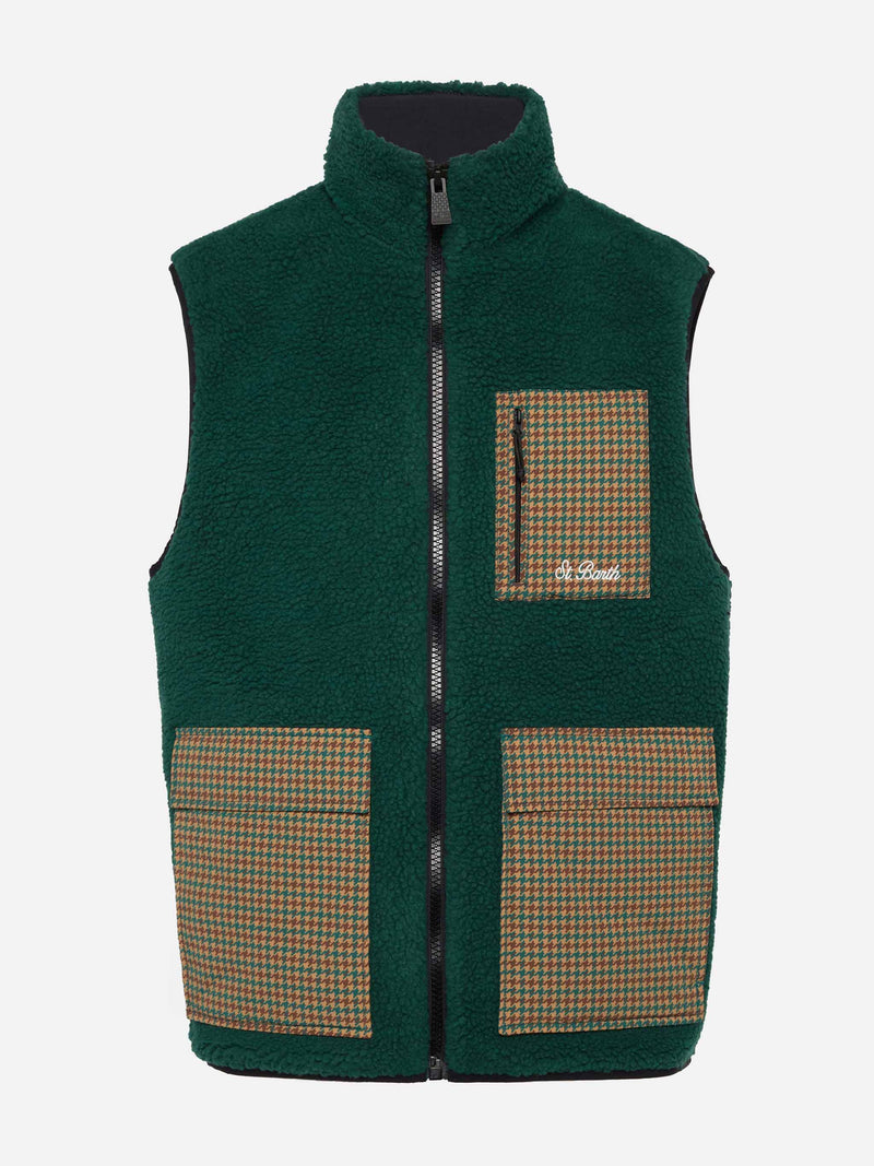 Man teddy vest Wanaka with pied de poul print