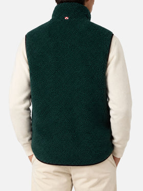 Gilet Wanaka verde scuro in sherpa con motivo pied de poule