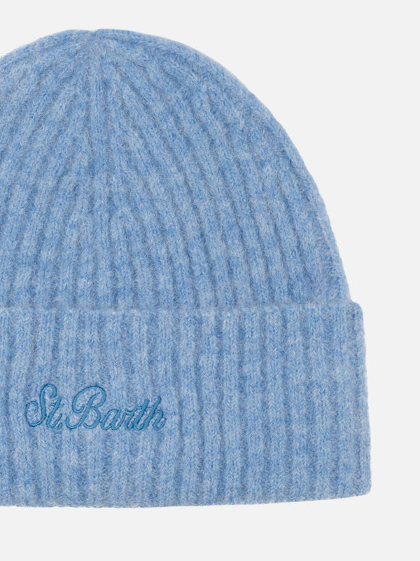 Cappello da uomo in cashmere a coste azzurro Wengen